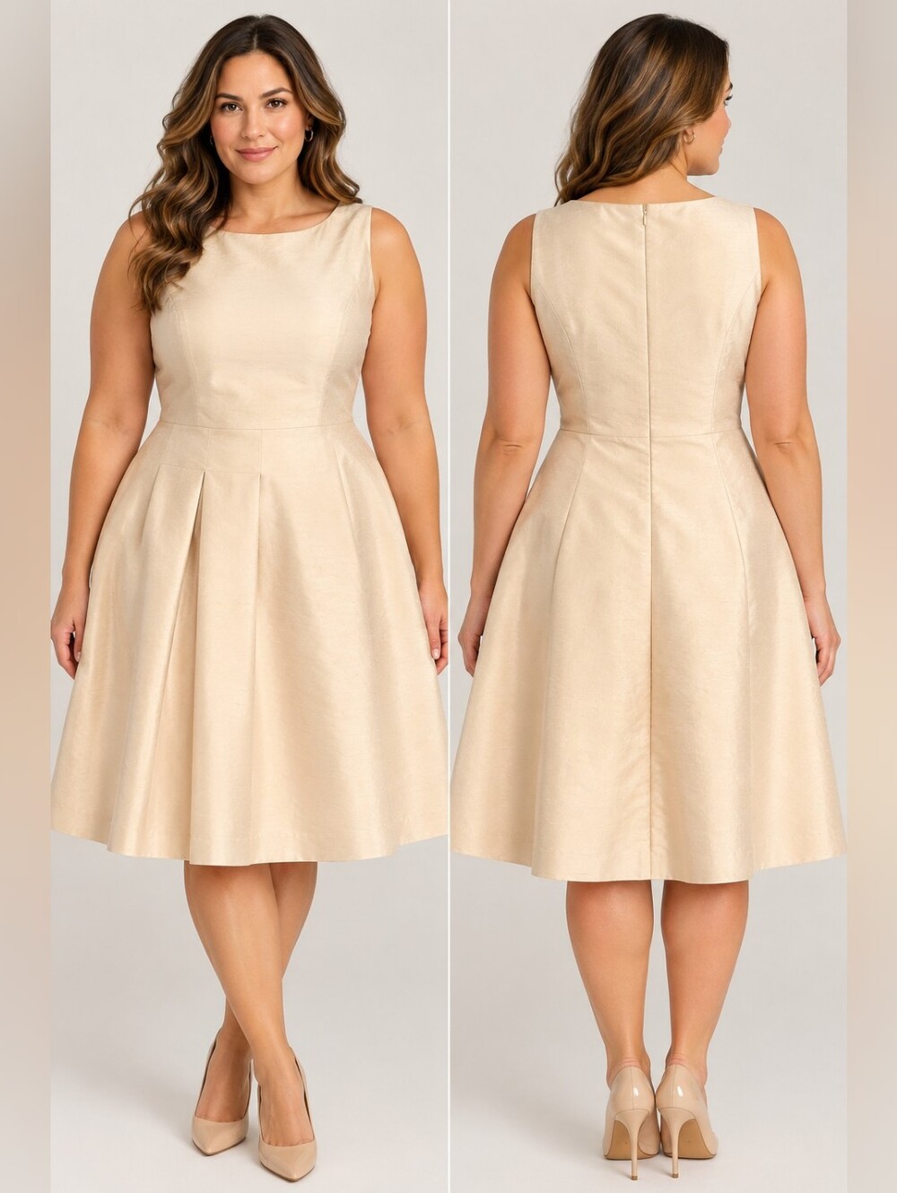 New Talbots 100% Silk Champagne A-Line Dress 22WP Plus Size Petite Wedding Guest